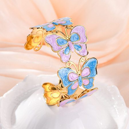 304 Stainless Steel Enamel Cuff Bangles for Women BJEW-P347-01G-B-1