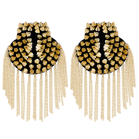 2Pcs Felt & CCB Plastic & Alloy & Iron Curb Chain Tassel Rivet Epaulettes AJEW-GA0010-65G-1