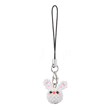 Rabbit Glass Seed Beads Charms Mobile Straps HJEW-MZ00120-1