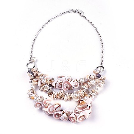 Shell Bib Statement Necklaces LS-NJEW-WH0004-01P-1