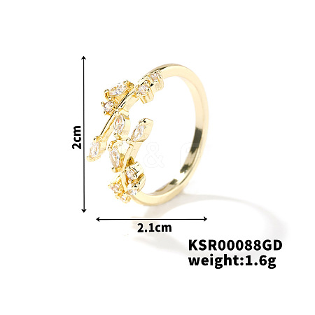 Fashionable European and American Style Brass Rhinestones Leaf Cuff Ring for Women SP8903-5-1