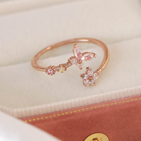 Adjustable Brass Micro Pave Cubic Zirconia Open Cuff Rings for Women EC9353-9-1