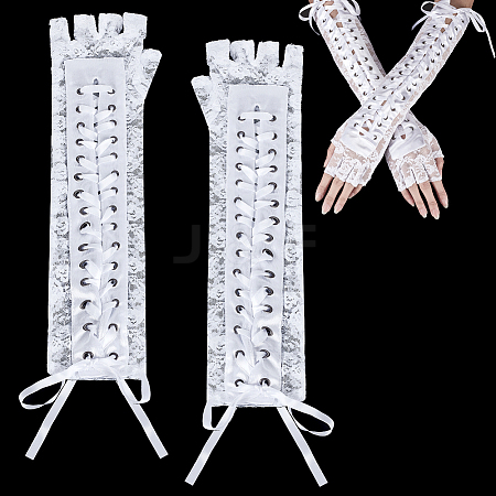 Polyester Lady Tulle Lace Oversleeve Gloves AJEW-WH0596-073A-1