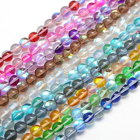 Synthetic Moonstone Beads Strands G-F143-6mm-M-1