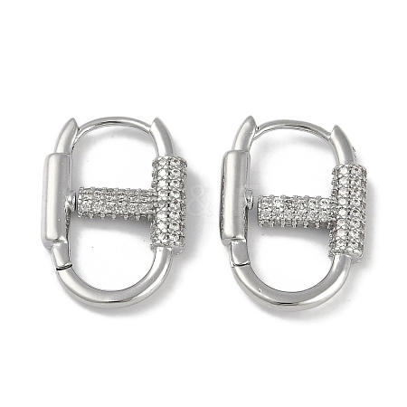 Carabiner Brass Micro Pave Clear Cubic Zirconia Hoop Earrings EJEW-L292-012P-1