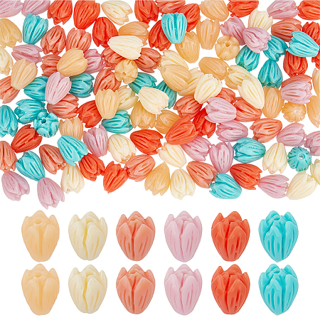 120Pcs 6 Colors Dyed Synthetic Coral Beads CORA-PH0001-01-1