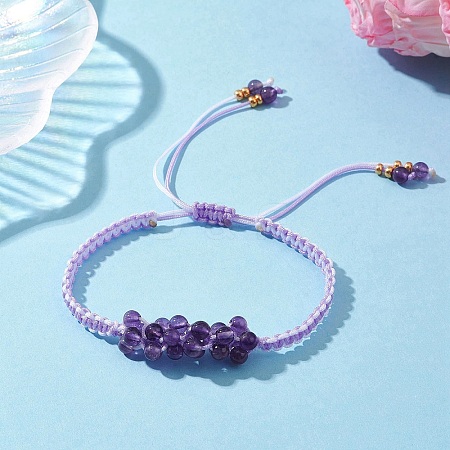 Natural Amethyst Beaded Braided Bead Bracelets BJEW-MZ00253-03-1