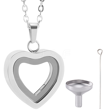 1Pc Stainless Steel Heart Pendant Urn Ashes Necklaces NJEW-CN0001-17P-1