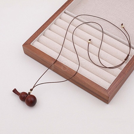 Wood Gourd Pendant Adjustable Waxed Cord Necklaces WGF04D5-02-1