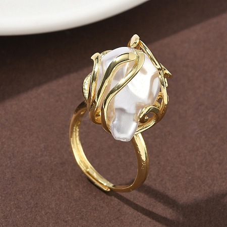 ABS Plastic Pearl Finger Rings RJEW-L128-01G-1