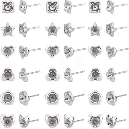 Unicraftale 120Pcs Heart & Flower & Star & Square 304 Stainless Steel Ear Stud Components STAS-UN0026-39-1