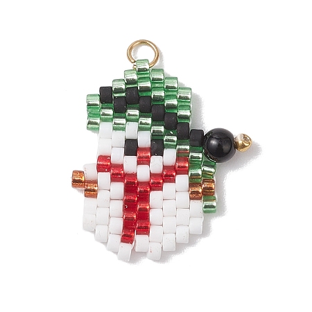 Christmas Themed Glass Seed Beaded Pendants PALLOY-MZ00868-03-1