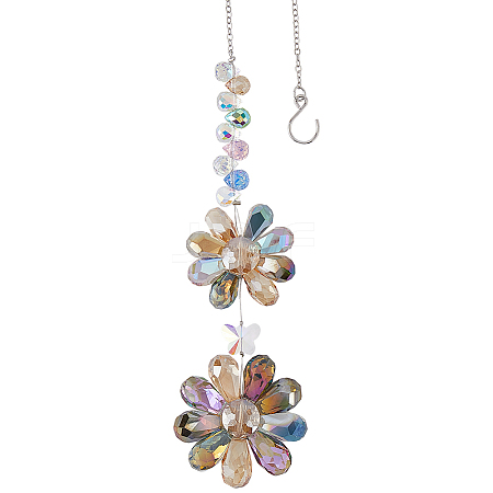 Glass Beaded Flower Hanging Suncatchers AJEW-WH20020-064A-1