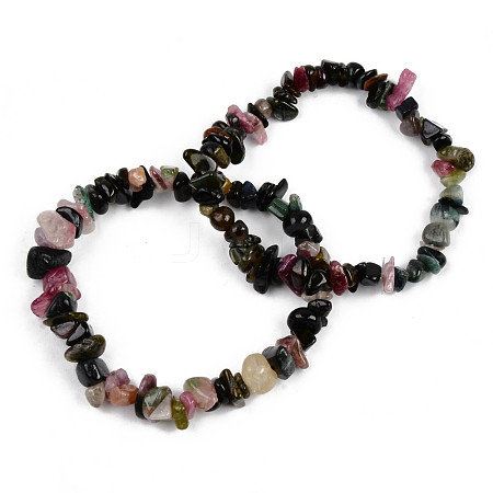 Unisex Chip Natural Tourmaline Beaded Stretch Bracelets BJEW-S143-43-1