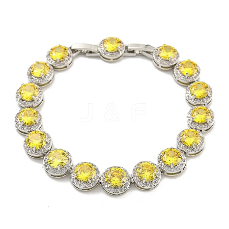 Flat Round Glass Link Chain Bracelets BJEW-H604-02P-04-1