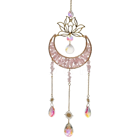Moon Natural Rose Quartz Chips Hanging Suncatcher GG-CBAB970-02B-1
