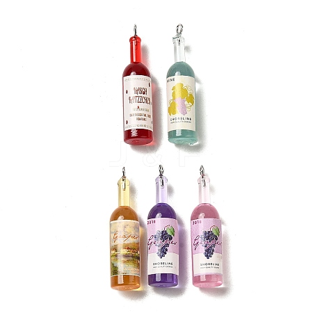 Transparent Resin Wine Bottle Pendants X-RESI-P030-01P-1