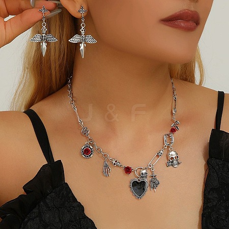 Halloween Tibetan Style Alloy Pendant Necklaces & Dangle Stud Earring Sets SJEW-P006-01AS-1