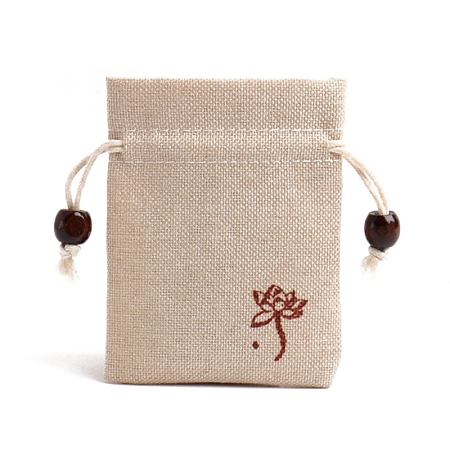 Flower Print Linen Drawstring Gift Bags for Packaging Sachets PW-WG59299-06-1