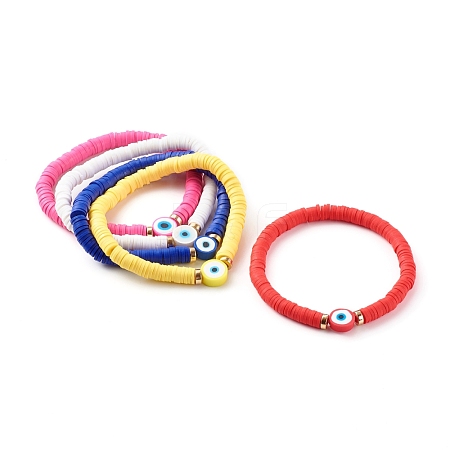 Polymer Clay Heishi Beads Stretch Bracelets BJEW-JB06174-1