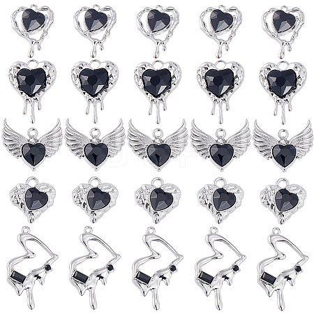 30Pcs 5 Styles Rack Plating Alloy Glass Pendants FIND-SC0006-66-1