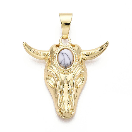 Brass and Synthetic Turquoise Pendants KK-T079-03B-G-1
