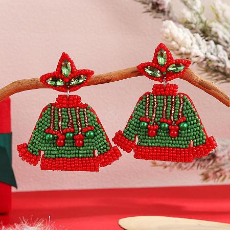 Christmas Style Sweater Pattern Handmade Glass Beaded Dangle Stud Earrings OD7701-1