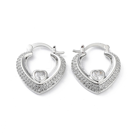Clear Cubic Zirconia Heart Hoop Earrings EJEW-F329-01P-1