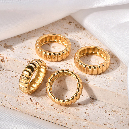 Wave Texture 304 Stainless Steel Finger Rings WGA78FE-01-1
