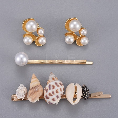 Iron Hair Clip and Stud Earrings Jewelry Sets SJEW-E331-01-1