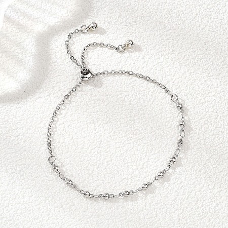 304 Stainless Steel Cable & Bar Link Chain Slider Bracelets for Women BJEW-JB12858-02-1