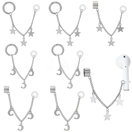 8Pcs 4 Styles Stainless Steel Cuff Earrings EJEW-BM0001-01-1