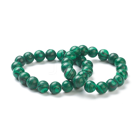 Synthetic Malachite Beaded Stretch Bracelets BJEW-A117-E-16-1