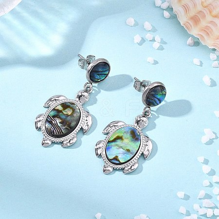 Turtle Natural Paua Shell Stud Dangle Earring EJEW-JE07138-1