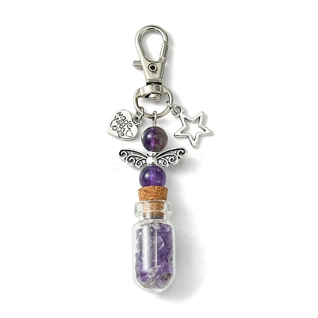 Glass Wishing Bottle with Natural Amethyst inside Pendant Decorations HJEW-JM01741-05-1