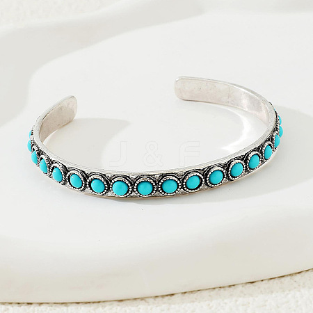 Flat Round Alloy & Synthetic Turquoise Cuff Bangles for Women FS-WG26A2D-01-1