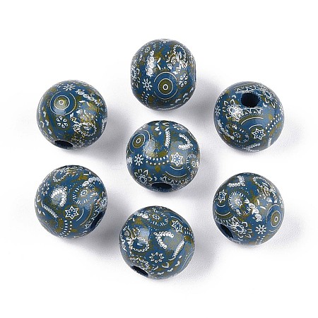 Bohemian Style Printed Schima Wood Beads WOOD-T032-31A-1