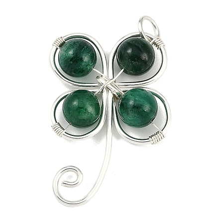 Copper Wire Wrapped Natural Emerald Shamrock Pendants PALLOY-JF02945-03-1