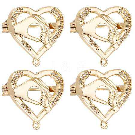 Beebeecraft 6Pcs Clear Cubic Zirconia Heart with Hand Brooch Pin JEWB-BBC0001-03-1