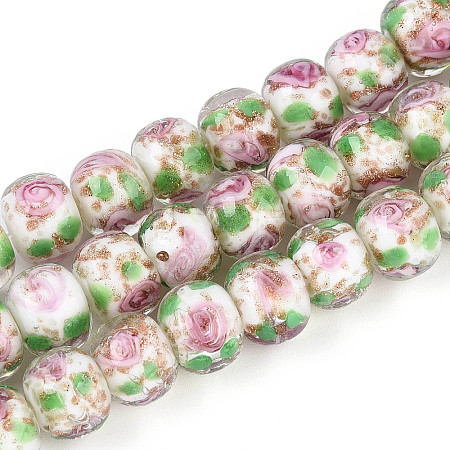 Handmade Lampwork Inner Flower Rondelle Beads Strands LAMP-T022-24K-1