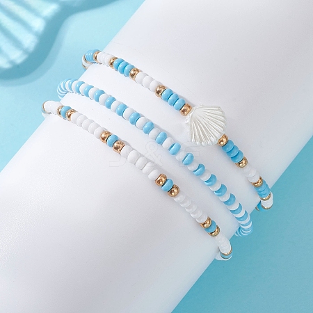 3Pcs 3 Styles Glass Seed Beads Stretch Bracelets for Women BJEW-MZ00345-01-1