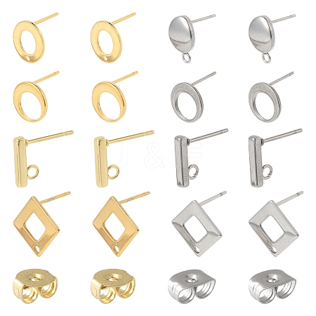 16Pcs 8 Styles 304 Stainless Steel Stud Earring Findings STAS-FS0001-84-1
