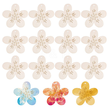 Unfinished Wood Flower Pendants AJEW-WH0270-733-1
