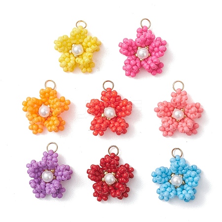 8Pcs Glass Seed Beaded Pendants PALLOY-MZ01246-1