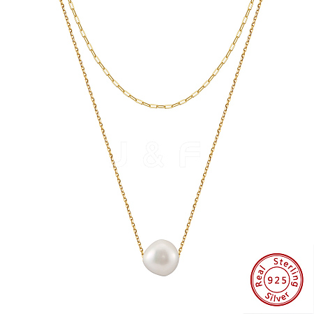 Round Natural Freshwater Pearl Pendant Necklaces NJEW-G153-03G-1