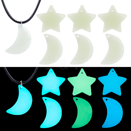 AHADERMAKER 12Pcs 6 Styles Synthetic Luminous Stone Pendants G-GA0001-64B-1