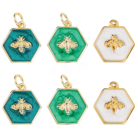 6Pcs 3 Styles Brass & 304 Stainless Steel Enamel Charms FIND-HS0002-30-1
