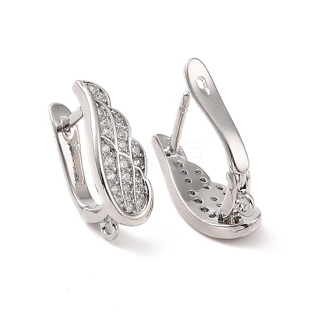 Rack Plating Brass Micro Pave Cubic Zirconia Hoop Earring Findings with Latch Back Closure ZIRC-C039-08P-1