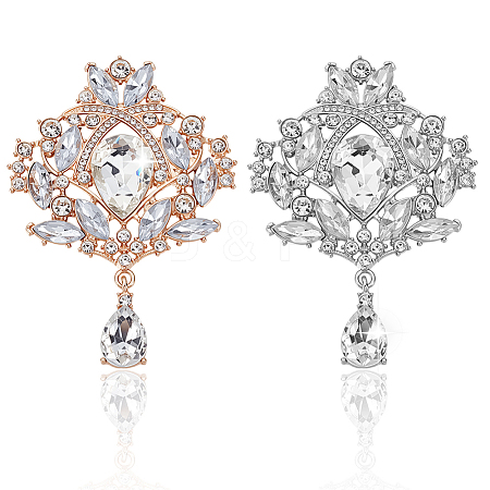 4Pcs 2 Colors Alloy Crystal Rhinestone Brooches for Clothes Backpack JEWB-GA0001-39-1