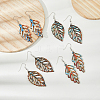 FIBLOOM 4 Pairs 4 Style Wood Hollow Leaf Dangle Earrings EJEW-FI0001-95-5